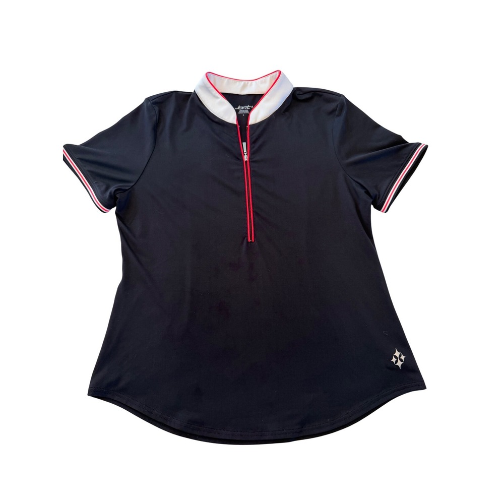Jofit Womens Quarter Zip Golf Polo Shirt Black Red White Short Sleeve Size L